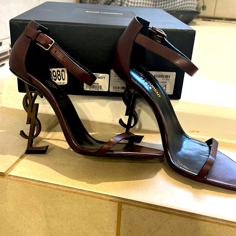 110MM YSL OPYUM SANDAL WITH ANKL STRAP BROWN